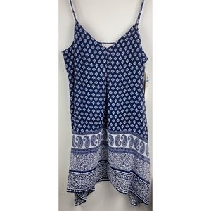 Two By Vince Camuto size XL Blue White Floral Paisley Asymmetrical V-neck Dress